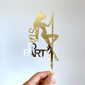 Gold Mirror Acrylic Sexy Pole Dancer Stag Party Cake Topper - Bachelor Party, Wedding Party Celebrations