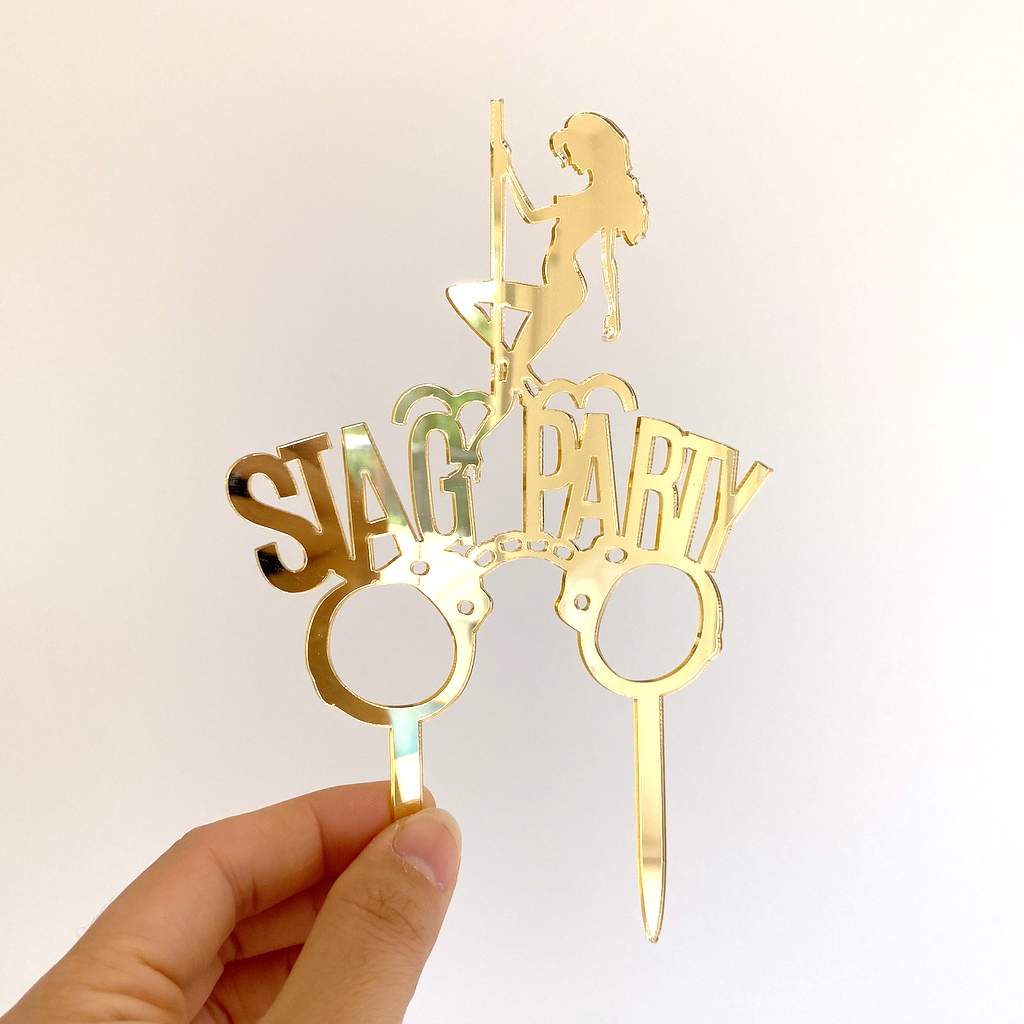 Gold Mirror Acrylic Sexy Dancer Stag Party Cake Topper - Bachelor Party, Wedding Party Celebrations