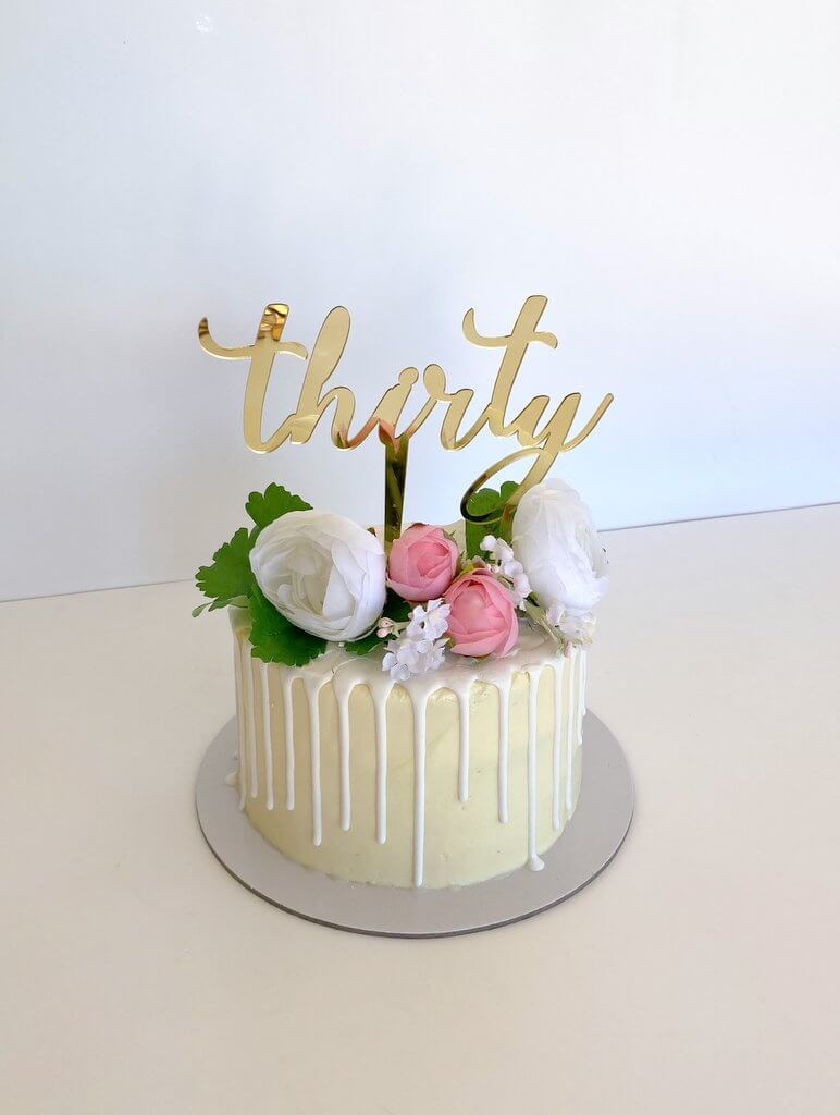 Gold Mirror Acrylic 'Thirty' Cake Topper - Style A