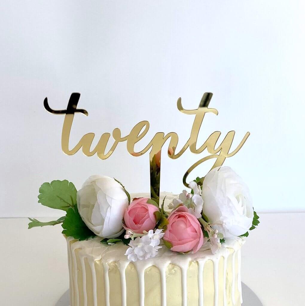ZYOZI Gold Twenty Cake Topper for 20th Birthday Cake Decor, Goodbye Teen  Years Cake Topper, Adult