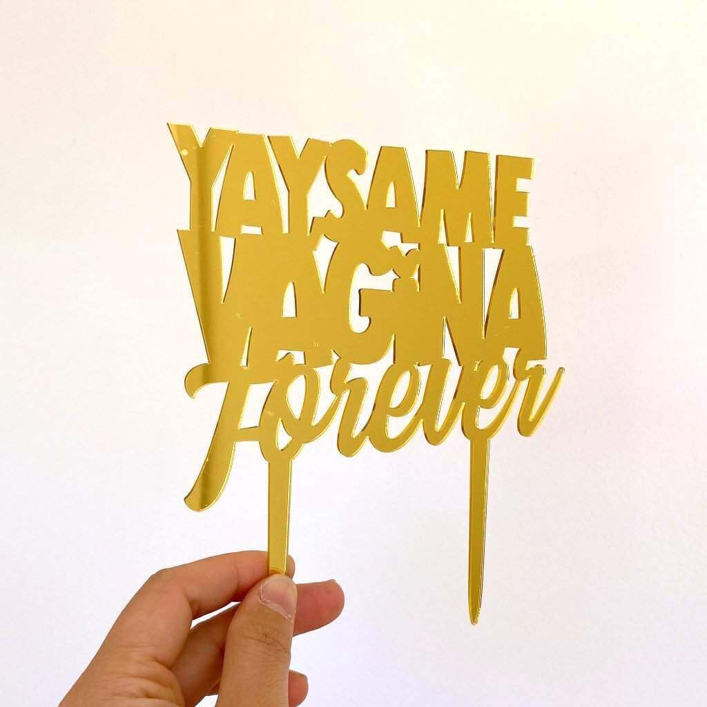 Gold Mirror Acrylic YAY SAME VAGINA FOREVER Cake Topper