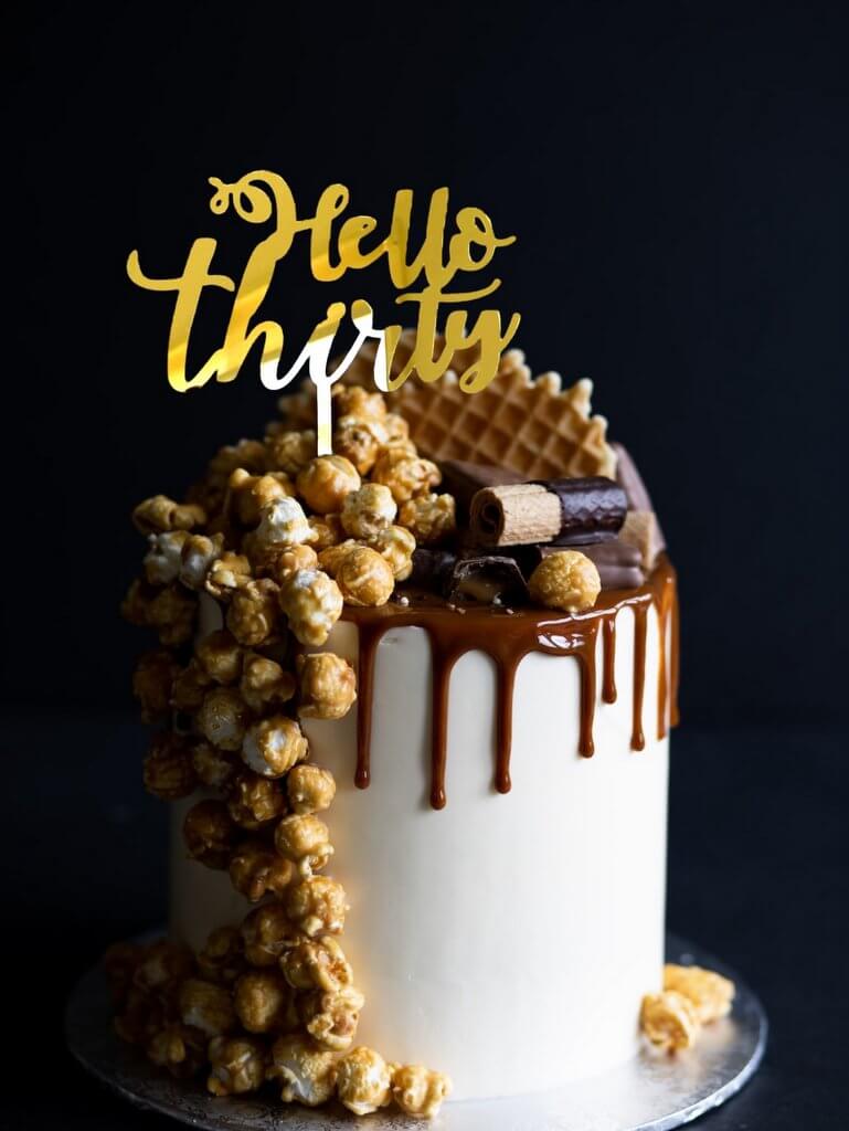 Acrylic Gold Mirror 'Hello Thirty' Cake Topper - 30th Birthday Party Cake Decorations