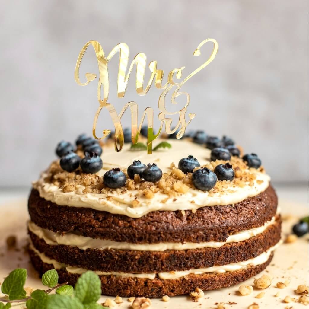 Acrylic Gold Mirror 'Mr and Mrs' Wedding Engagement Bridal Shower Cake Topper Online Party Supplies Australia