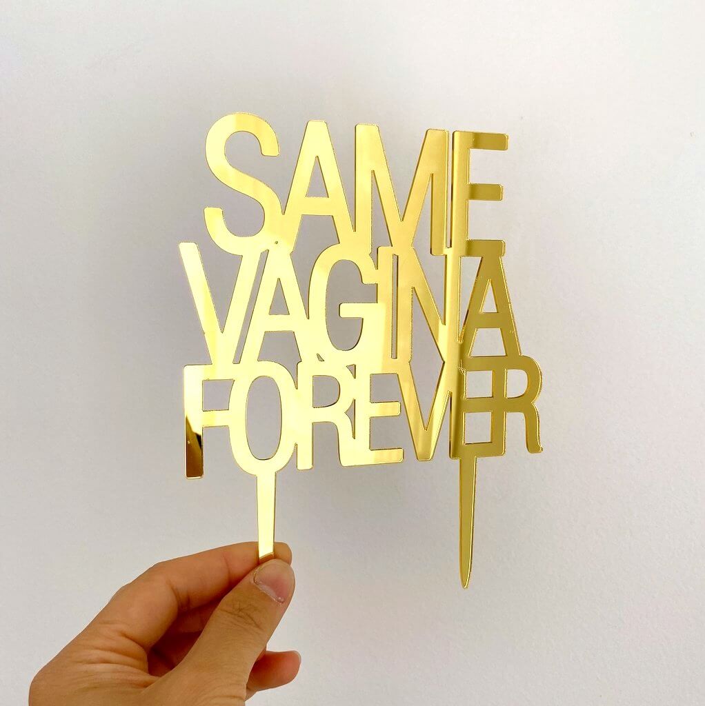 gold mirror acrylic SAME PENIS FOREVER stag bachelor party cake topper