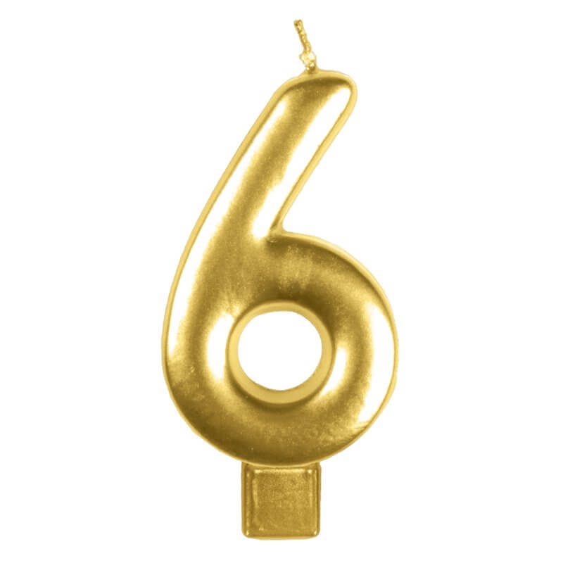 Amscan Gold Numeral Moulded Candle - Number 6