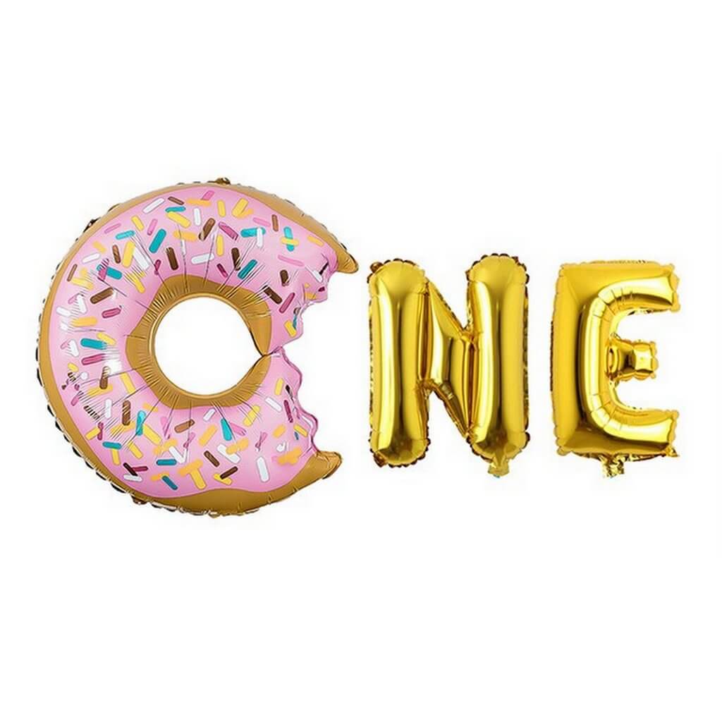 Gold ONE Donut Doughnut Foil Balloon Banner