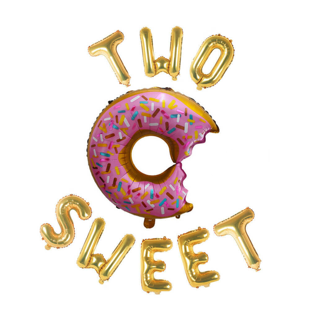 16" Two Sweet with 29" Donut Shaped Foil Balloon Banner - Gold