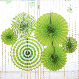 Green Hanging Paper Fan Decorations (Set of 6)