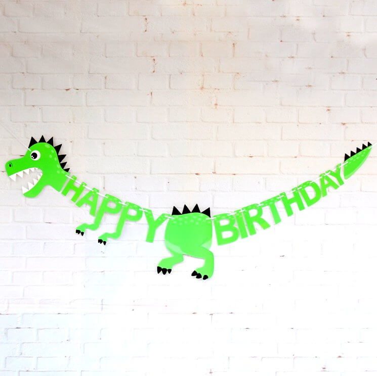 Green Happy Birthday Dinosaur Bones Hanging Paper Banner - Jurassic Dinosaur Themed Birthday Party Decorations & Supplies