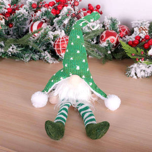 green LED Light Faceless Christmas Gnome Tree Hanging Pendant - Grey Santa Doll Shelf Sitter
