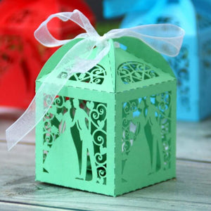 Green Wedding Couple Bombonierre Gift Boxes 10pk