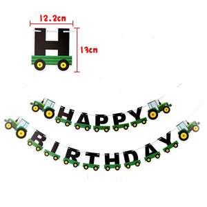 Green Yellow Tractor Happy Birthday Paper Banner