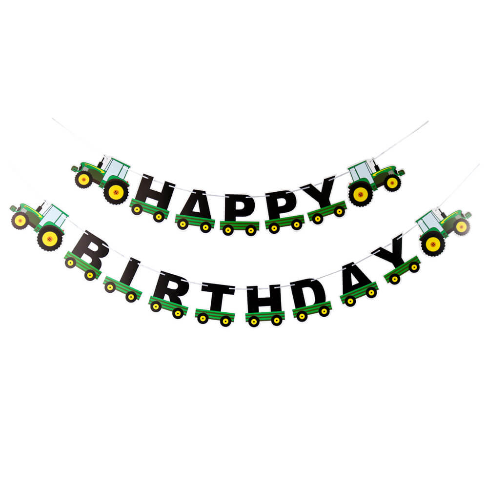 Green Yellow Tractor Happy Birthday Paper Banner