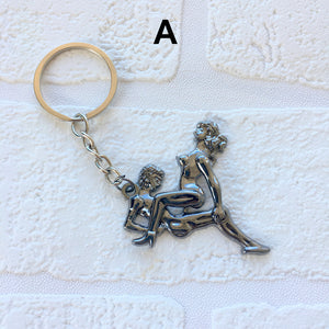Grey Movable Sex Couple Metal Key Chain Bachelorette Penis Party Theme Hen Party Favor Birthday Gag Gifts