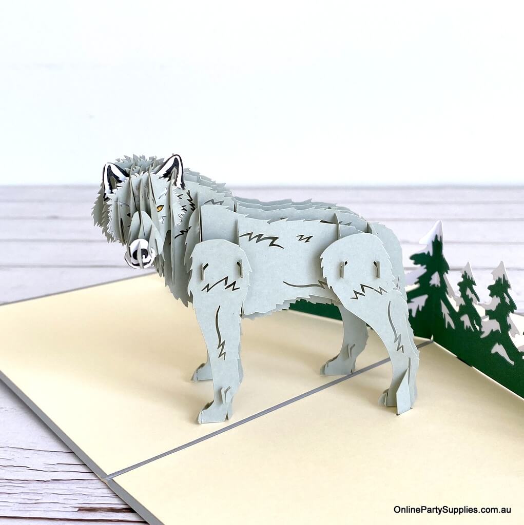 Grey Wild Wolf 3D Pop Up Greeting Card