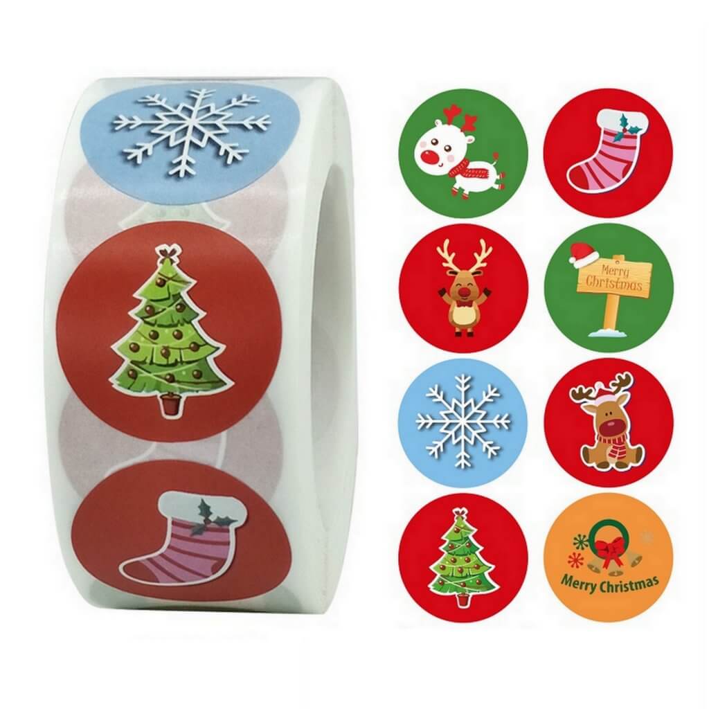 Style H - Round Christmas Stickers For Kids - Christmas Gift Packaging and Wrapping Supplies