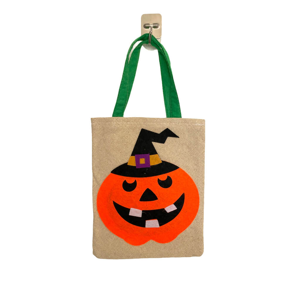 Halloween Trick or Treat Laughing Pumpkin Hessian Tote Bag - Black Hat