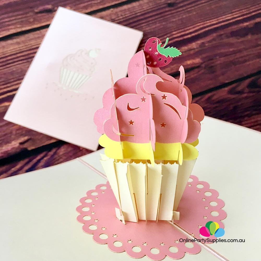 Handmade 11x18cm Cupcake 3D Pop Up Birthday Card - Online Party Supplies