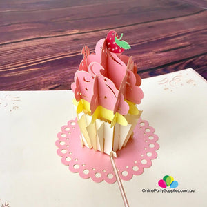Handmade 11x18cm Cupcake 3D Pop Up Birthday Card - Online Party Supplies