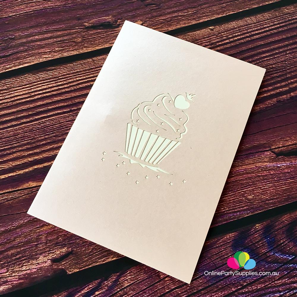 Handmade 11x18cm Cupcake 3D Pop Up Birthday Card - Online Party Supplies
