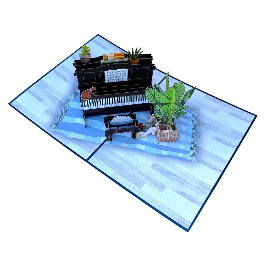 Sleepy Musical Cats On Piano 3d Origami Pop Up Greeting Card