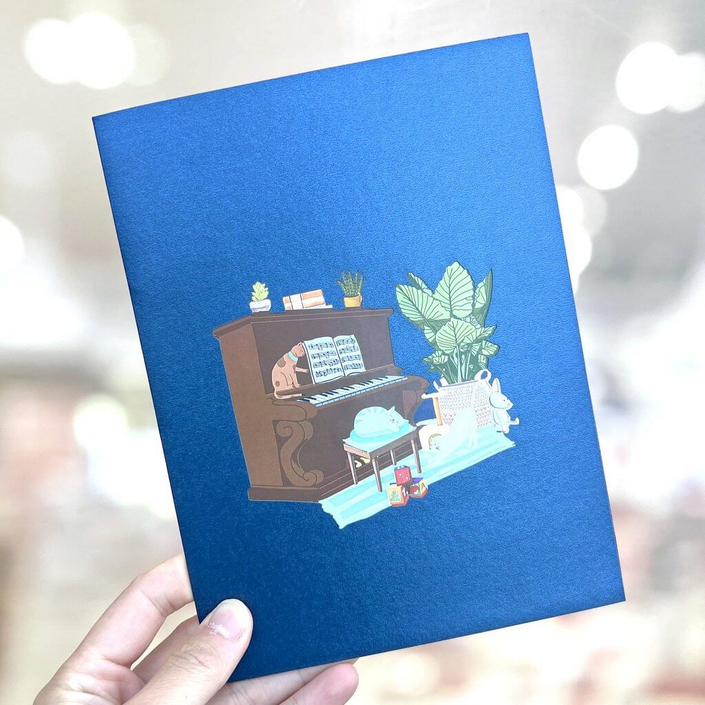 Sleepy Musical Cats On Piano 3d Origami Pop Up Greeting Card