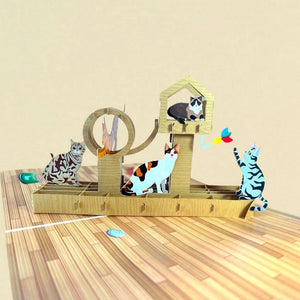 Handmade Wooden Cat Tree 3D Pop Up Greeting Card