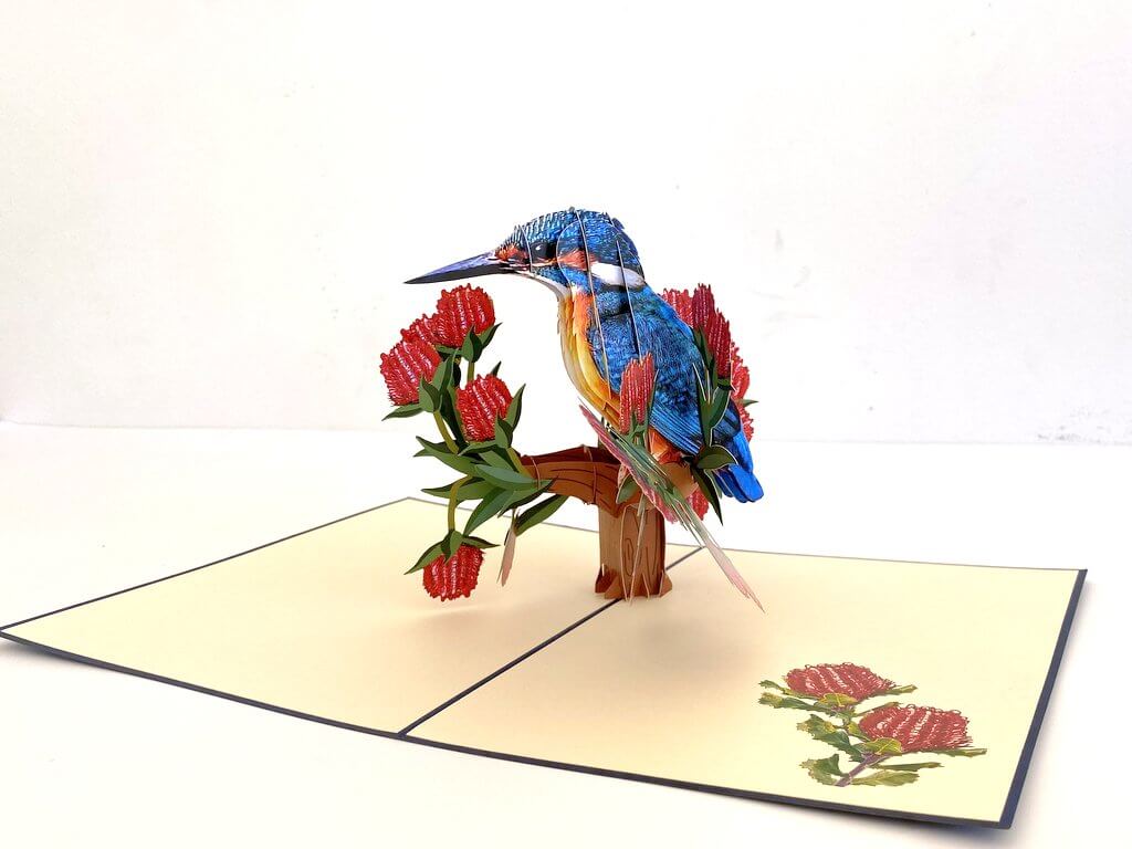 Handmade Australian Kingfisher Bird 3D Pop Up Greeting Card - Australian Native Bird Pop Up Cards - Cards for Bird Lovers