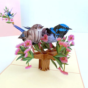 Australian Native Lovebird Couple Superb Fairy Wren Pop Up Card