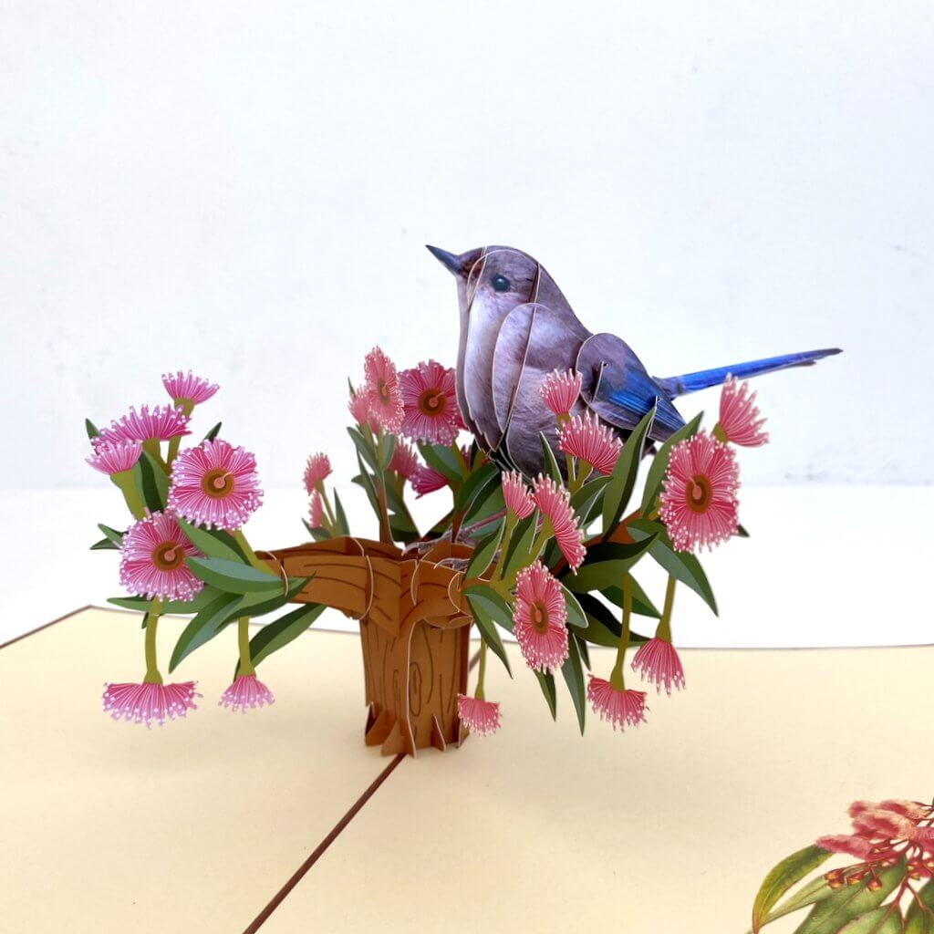 Handmade Australian Native Brown Jenny Wren (Superb Fairy Wren) 3D Pop Up Greeting Card