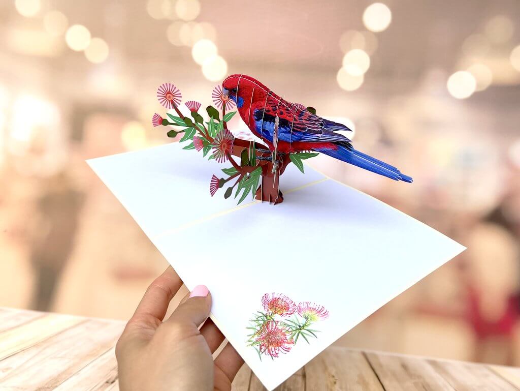 Handmade Australian Crimson Rosella Parrot Bird Card