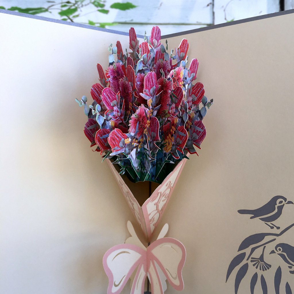 Handmade Australian Native Flower Banksia Bouquet Pop Up Greeting Card - Online Party Supplies