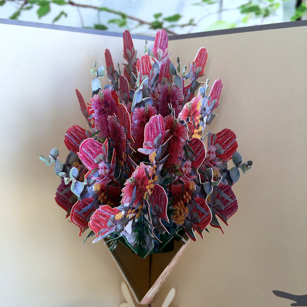 Handmade Australian Native Flower Banksia Bouquet Pop Up Greeting Card - Online Party Supplies