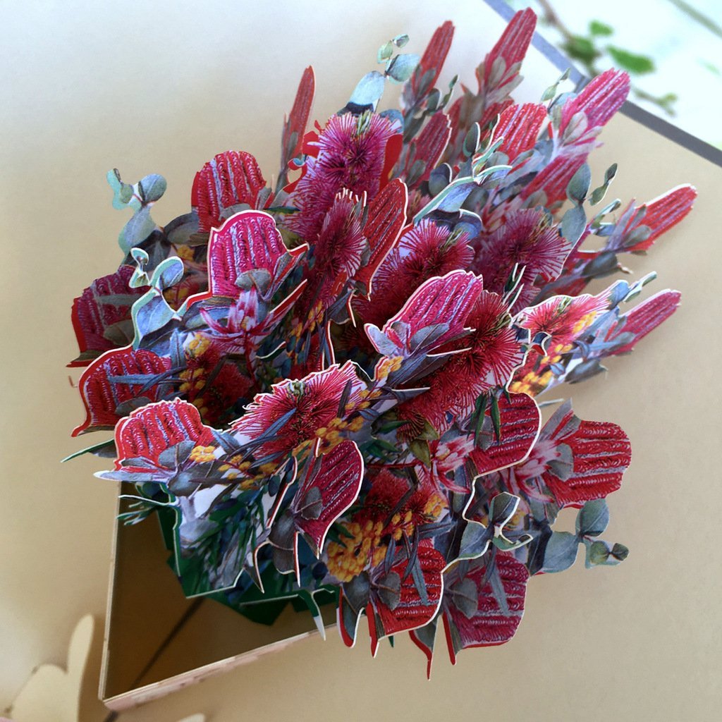 Handmade Australian Native Flower Banksia Bouquet Pop Up Greeting Card - Online Party Supplies