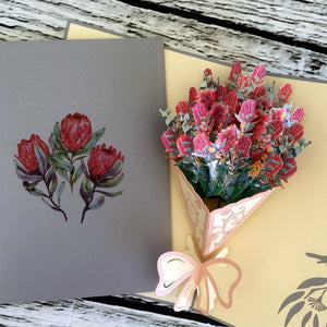 Handmade Australian Native Flower Banksia Bouquet Pop Up Greeting Card - Online Party Supplies
