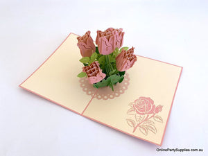 Handmade Baby Pink Rose Bouquet 3D Pop Up Greeting Card - Mother's Day, Valentine's Day Pop Up Cards - Wedding Invitations