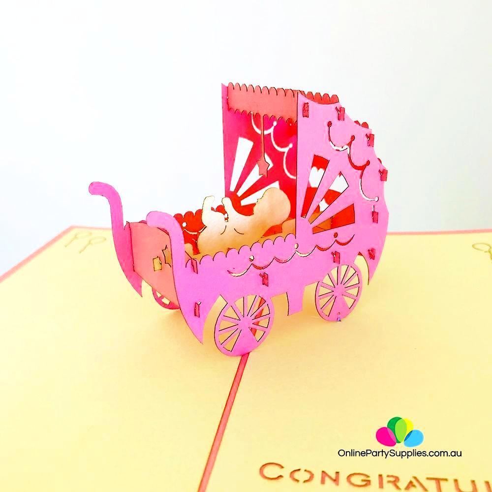 Handmade Baby Pram Pop Up Card - Online Party Supplies