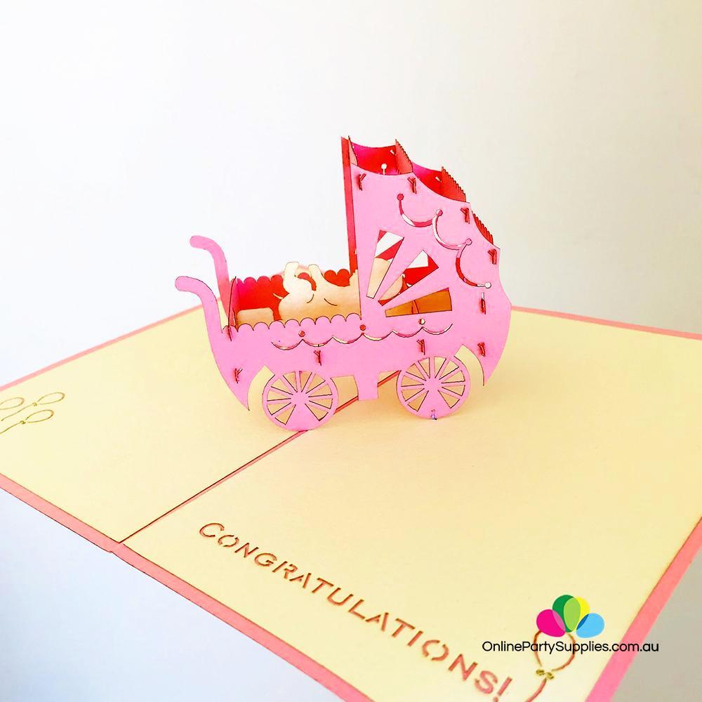 Handmade Baby Pram Pop Up Card - Online Party Supplies