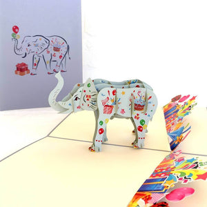 Handmade Online Party Supplies Asian Elephant with Presents 3D Pop Up Greeting Card