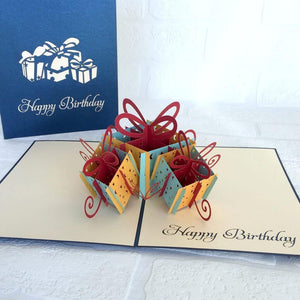 Handmade Online Party Supplies Happy Birthday Present Box Pop Up Greeting Card - Blue Cover