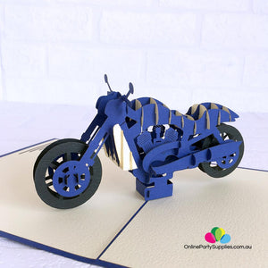 Handmade Blue Motorbike Pop Up Card - Online Party Supplies
