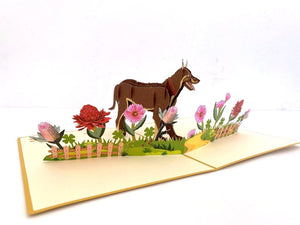 Handmade Brown Australian Kelpie Dog in Flower Garden Pop Up Card - 3D Animal Cards - Cards for Dog Lovers