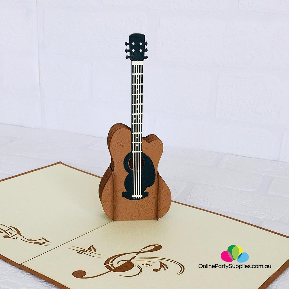 Handmade Brown Guitar 3D Pop Up Card - Online Party Supplies