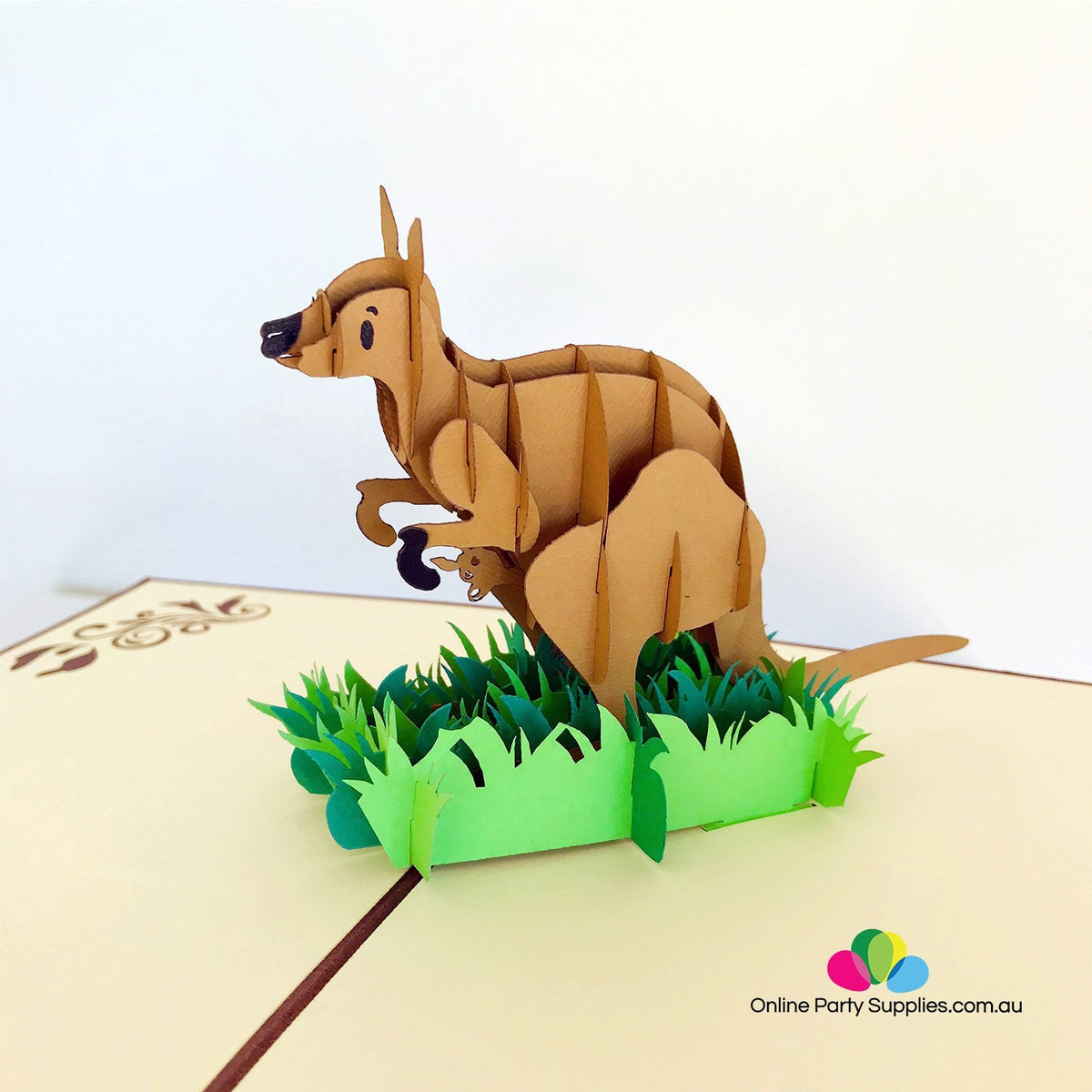 Handmade Brown Kangaroo 3D Pop Up Greeting Card - Online Party Supplies