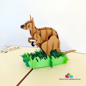 Handmade Brown Kangaroo 3D Pop Up Greeting Card - Online Party Supplies