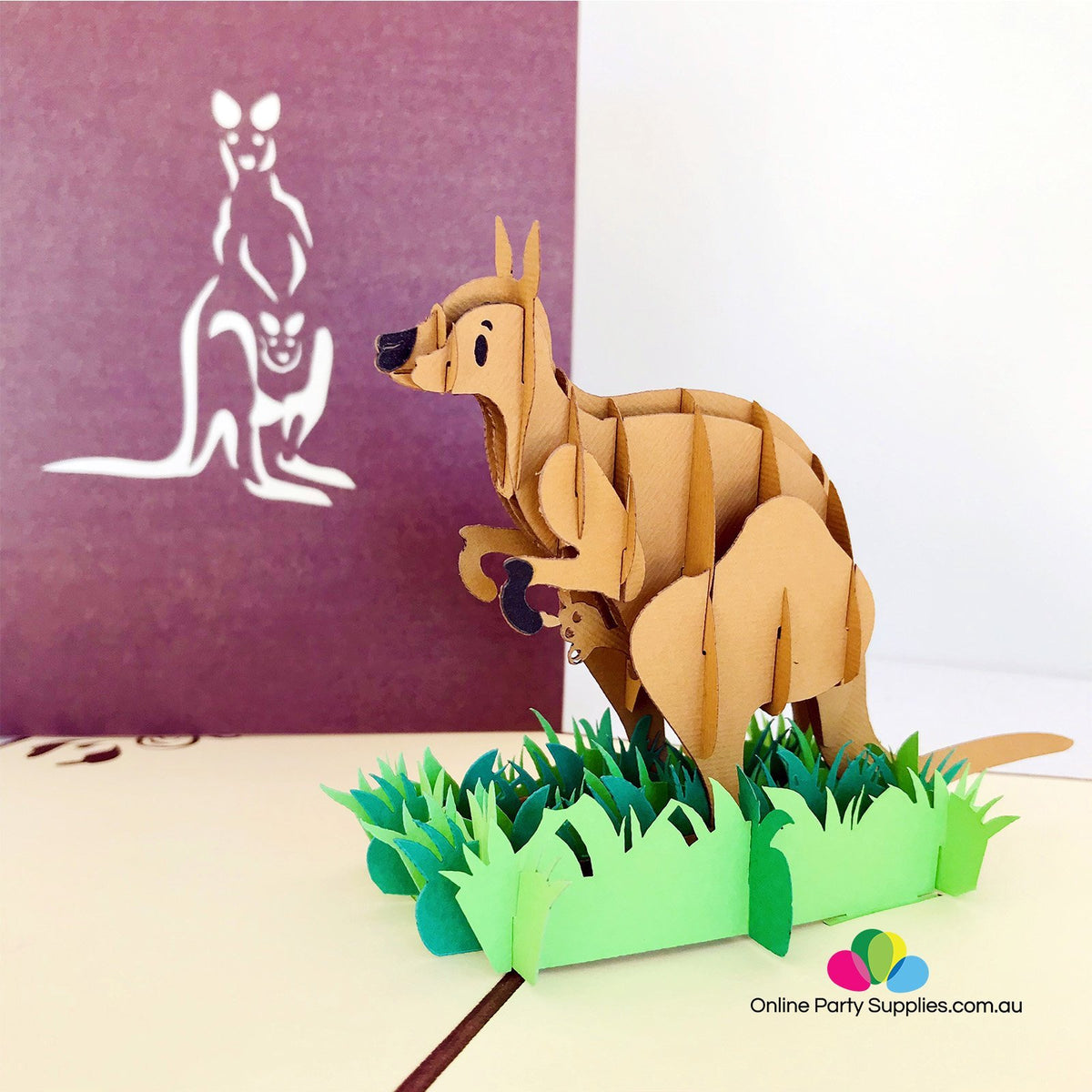 Handmade Brown Kangaroo 3D Pop Up Greeting Card - Online Party Supplies