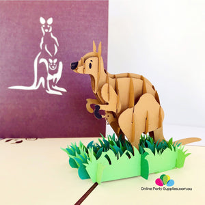 Handmade Brown Kangaroo 3D Pop Up Greeting Card - Online Party Supplies