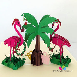 Handmade Christmas Pink Flamingos 3D Pop Up Card - Online Party Supplies