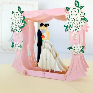 Handmade Classic Ivory Wedding Under Pink Curtains Pop Up Card - 3D Wedding Invitations - Online Party Supplies