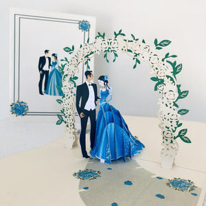 Handmade Classic Sapphire Wedding Pop Up Card - 3D Wedding Invitations - Online Party Supplies